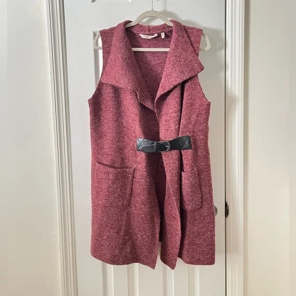 Mauve Soft Surroundings Belted Sweater Vest Size Large Petite - Picture 2 of 7